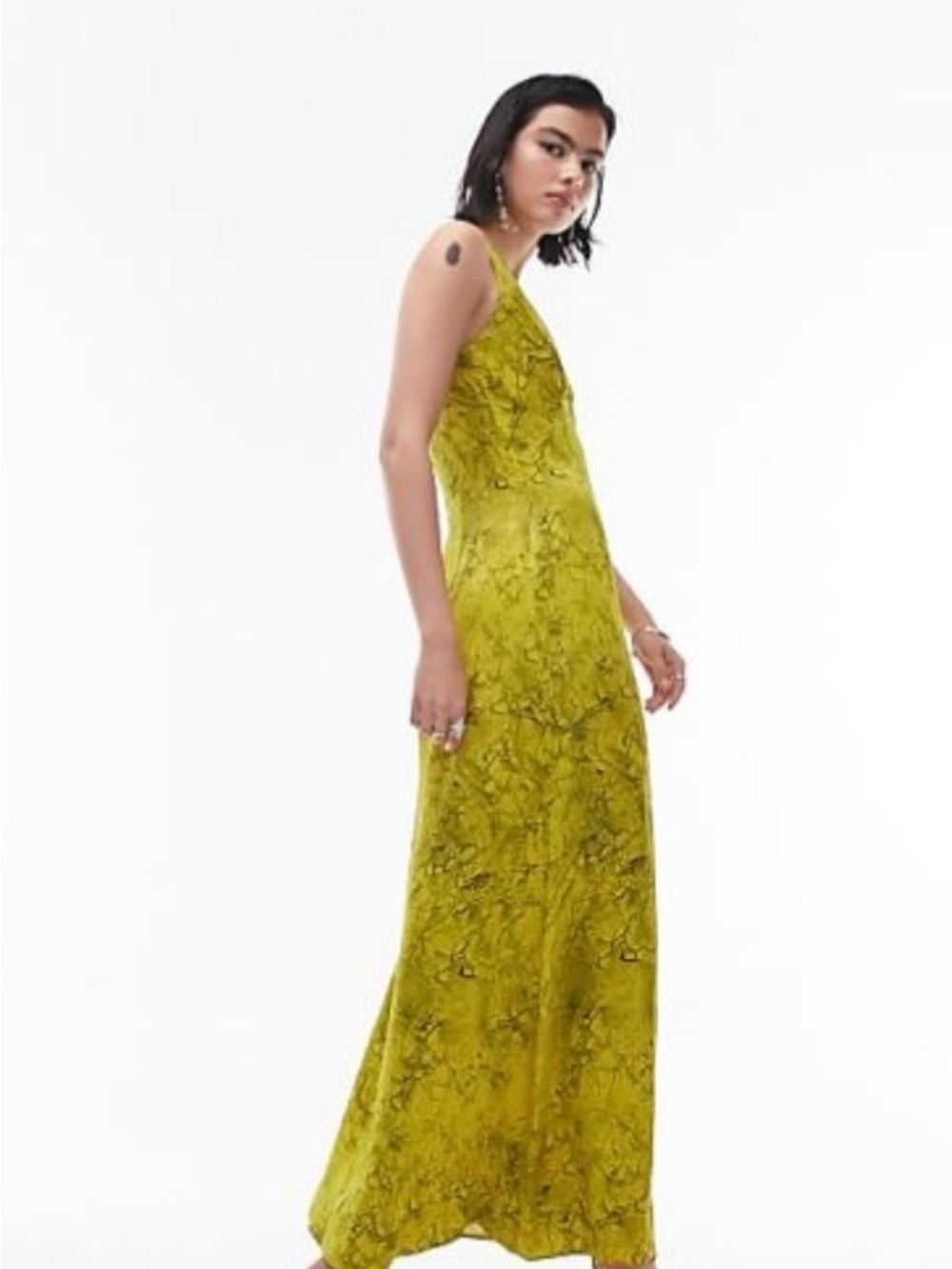 Topshop Yellow Marble Sleeveless V-Neck Maxi Dress
